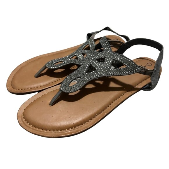 Dressy Grey Rhinestone Bedazzled Sandals Womens Size 10 - Picture 1 of 4